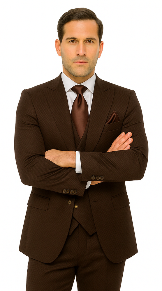 Rossi Man BOND RM1753 Slim Fit 3-Piece Suit – 1-Button Peak Lapel Men’s Formalwear