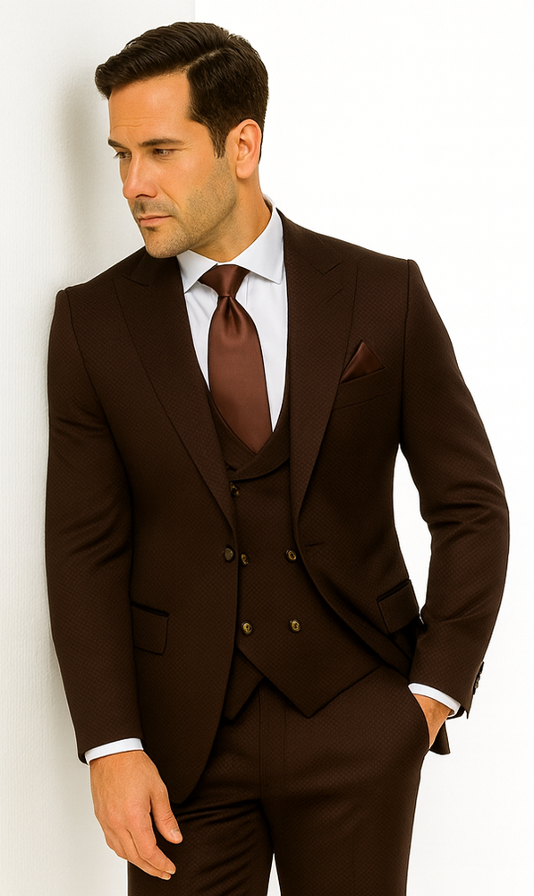 Rossi Man BOND RM1753 Slim Fit 3-Piece Suit – 1-Button Peak Lapel Men’s Formalwear