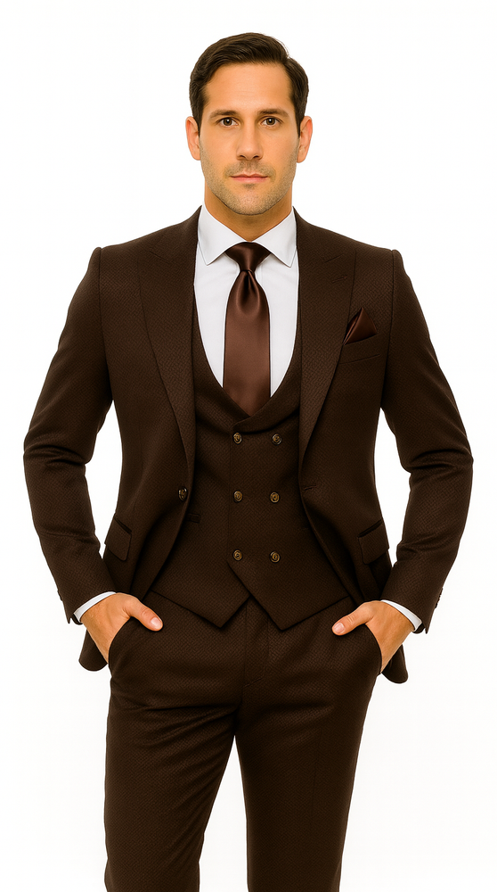 Rossi Man BOND RM1753 Slim Fit 3-Piece Suit – 1-Button Peak Lapel Men’s Formalwear