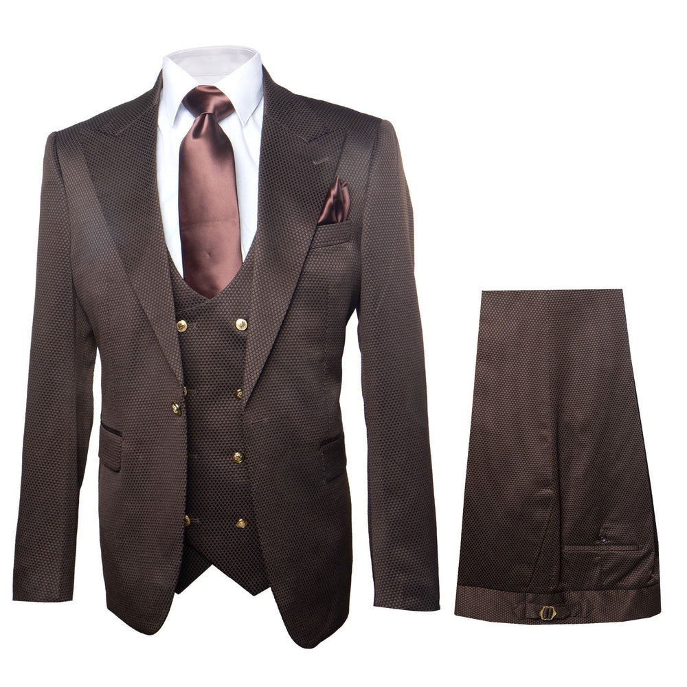 Rossi Man BOND RM1753 Slim Fit 3-Piece Suit – 1-Button Peak Lapel Men’s Formalwear