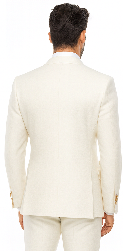 Rossi Man BOND RM1770 Slim Fit 3-Piece White Suit – 1-Button Peak Lapel Stylish Men’s Formalwear