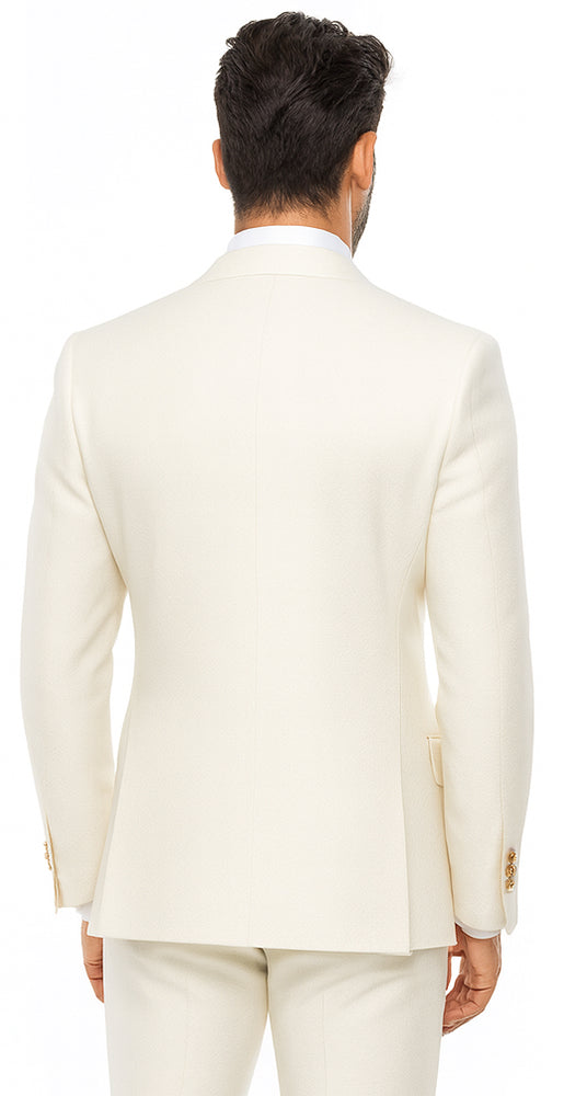 Rossi Man BOND RM1770 Slim Fit 3-Piece White Suit – 1-Button Peak Lapel Stylish Men’s Formalwear