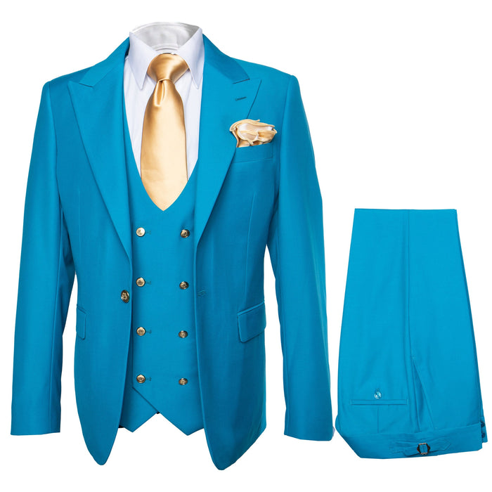 Rossi Man BOND RM1776 Slim Fit 3-Piece Suit – Turquoise Blue Men’s Formalwear