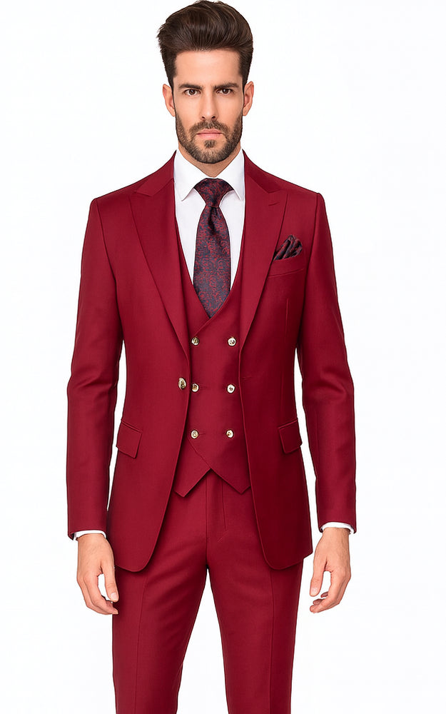 Rossi Man Bond RM1777 Red Slim Fit 3-Piece Suit – Men’s Formalwear