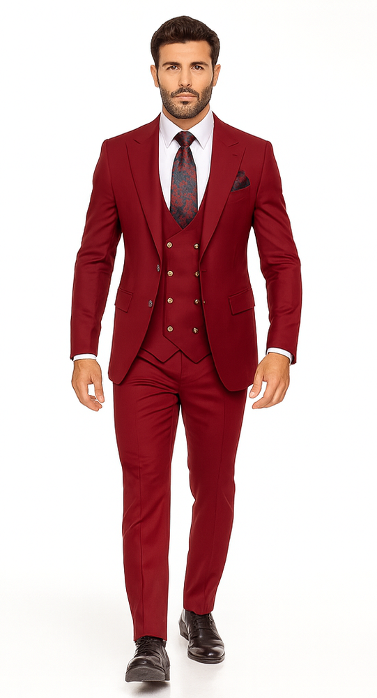 Rossi Man BOND RM1777 Slim Fit 3-Piece Red Suit – Modern Men’s Formalwear