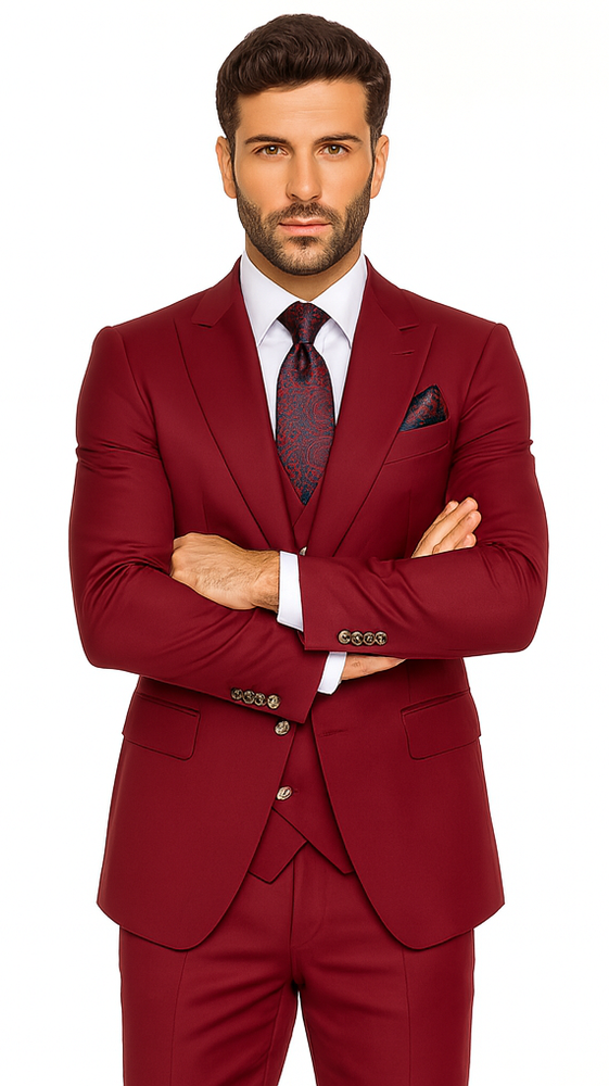 Rossi Man BOND RM1777 Slim Fit 3-Piece Red Suit – Modern Men’s Formalwear