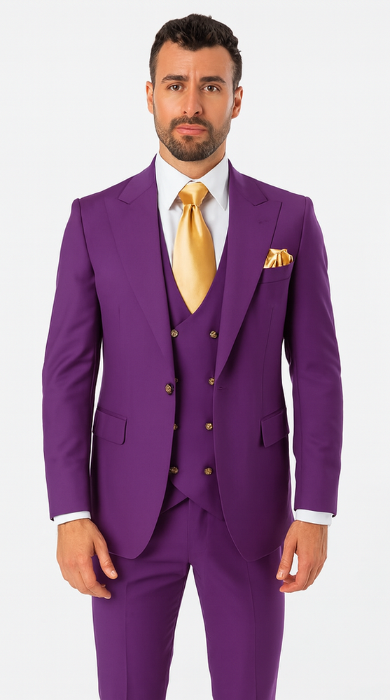 Rossi Man BOND RM1778 Slim Fit 3-Piece Purple Suit – Men’s Formalwear
