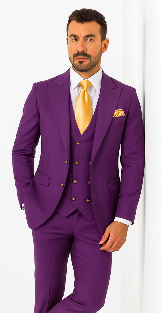 Rossi Man BOND RM1778 Slim Fit 3-Piece Purple Suit – Men’s Formalwear