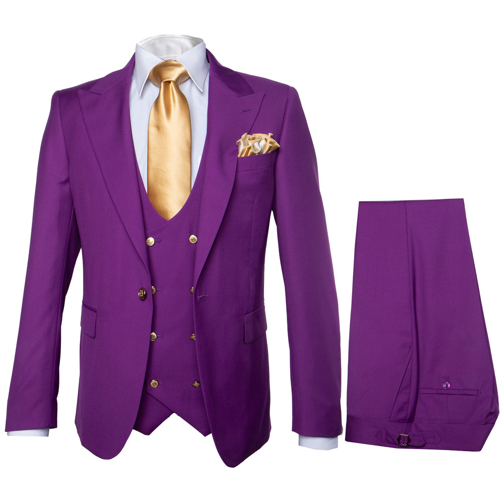 Rossi Man BOND RM1778 Slim Fit 3-Piece Purple Suit – Men’s Formalwear