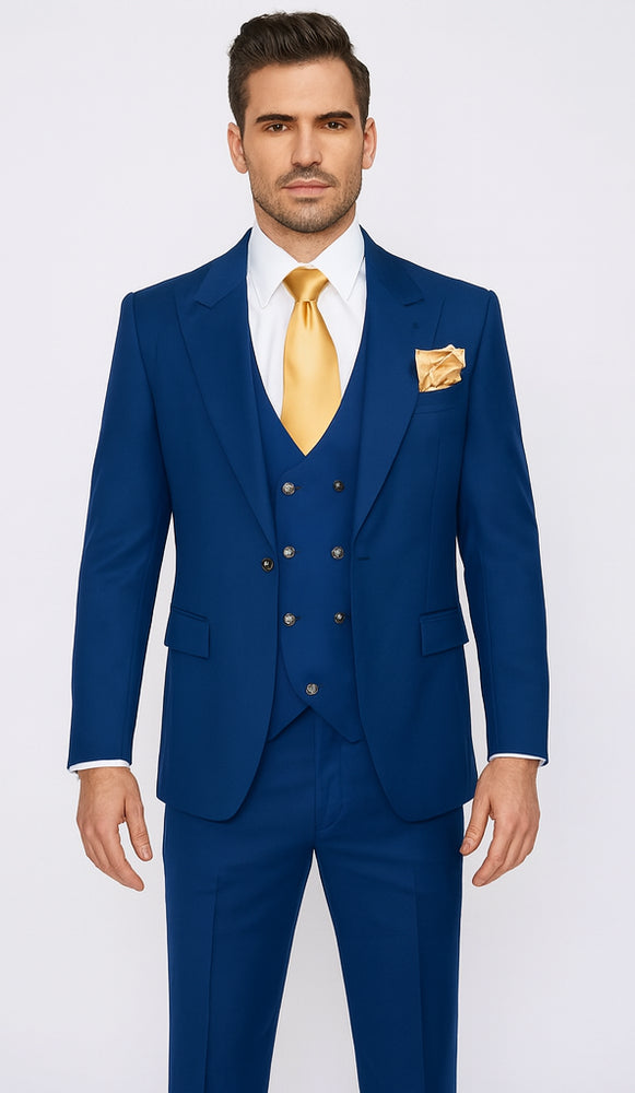 Rossi Man BOND RM1780 Slim Fit 3-Piece Royal Blue Suit – Men’s Formalwear