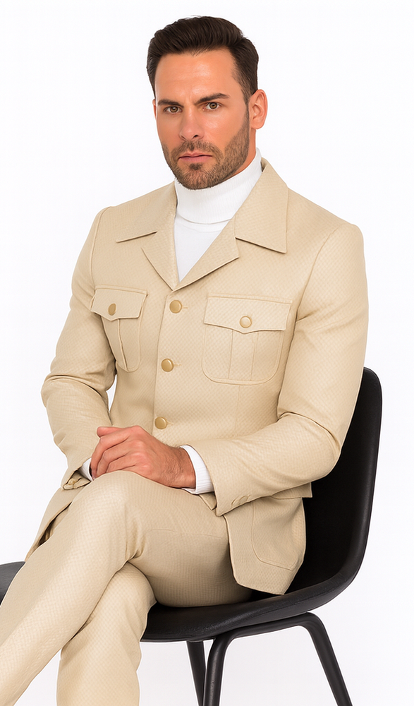 Rossi Man DUKE RM1766 Slim Fit 3-Piece Suit for Men – Modern Cream Off-White Formalwear