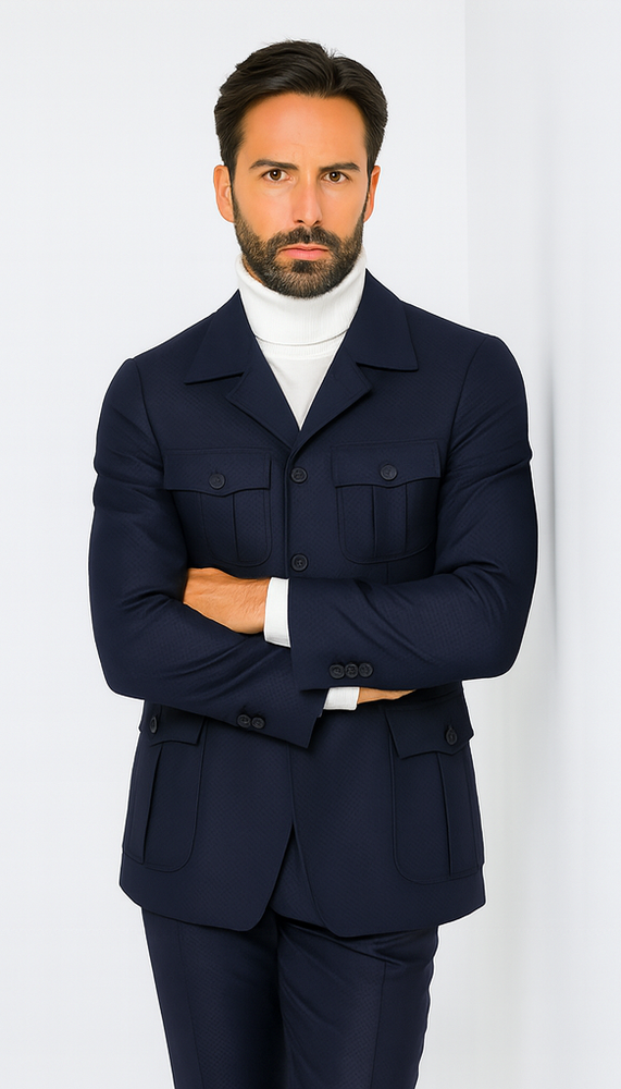 Rossi Man DUKE RM1768 Slim Fit 3-Piece Navy Suit – Modern Formalwear for Men