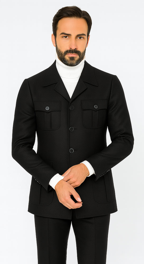 Rossi Man DUKE RM1769 Slim Fit Black 3-Piece Suit for Men – Modern Mens Formalwear