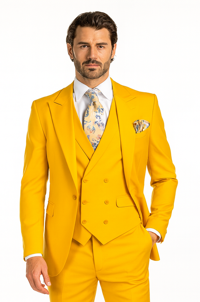 Rossi Man ELI RM103 Bold Yellow 3-Piece Suit – Men’s Formalwear