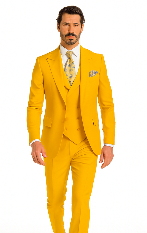 Rossi Man ELI RM103 Bold Yellow 3-Piece Suit – Men’s Formalwear