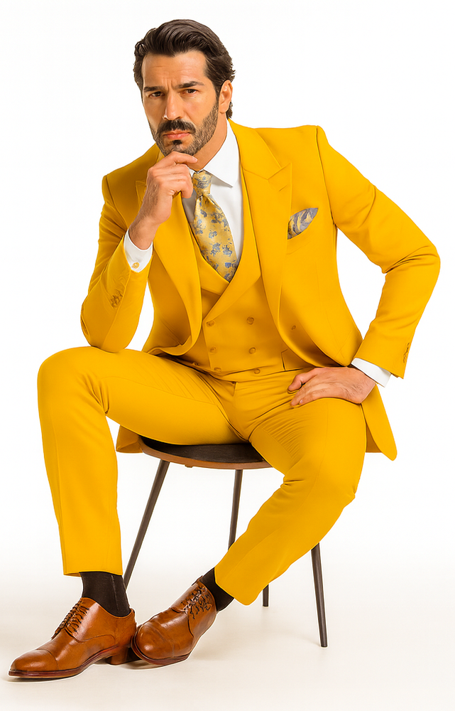 Rossi Man ELI RM103 Bold Yellow 3-Piece Suit – Men’s Formalwear