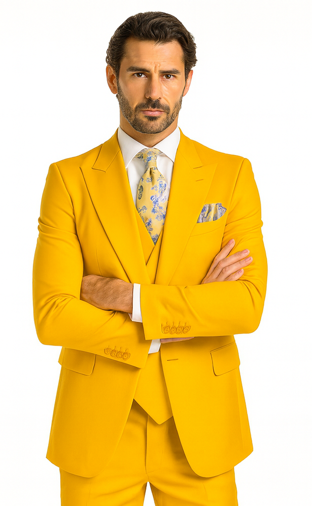 Rossi Man ELI RM103 Bold Yellow 3-Piece Suit – Men’s Formalwear