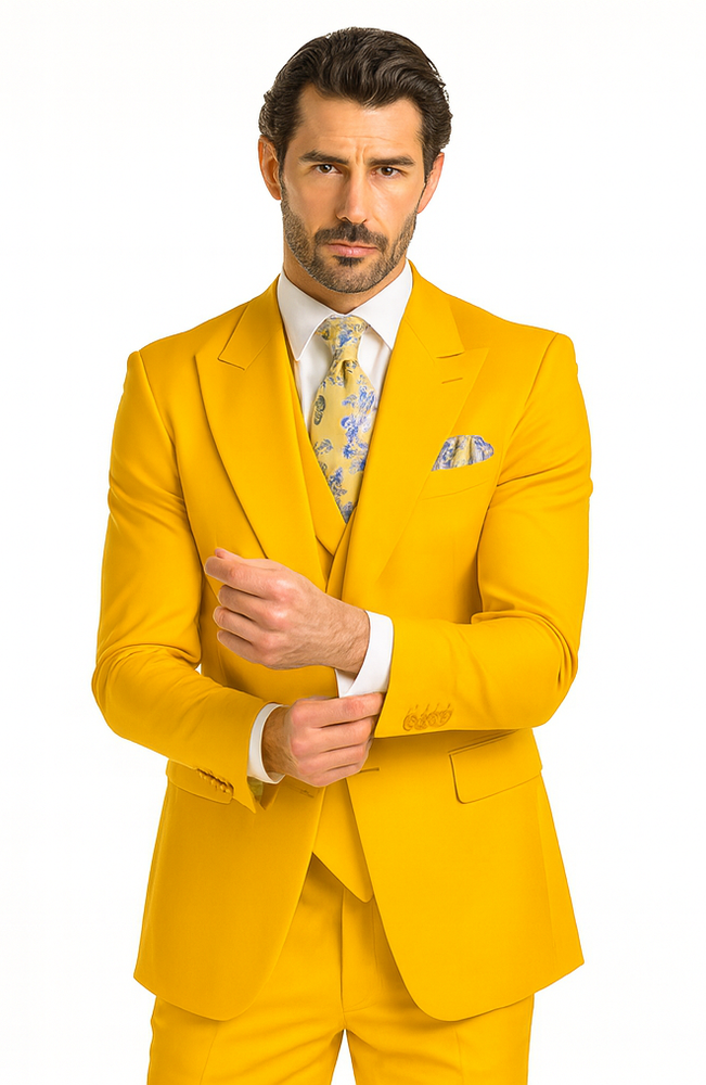 Rossi Man ELI RM103 Bold Yellow 3-Piece Suit – Men’s Formalwear
