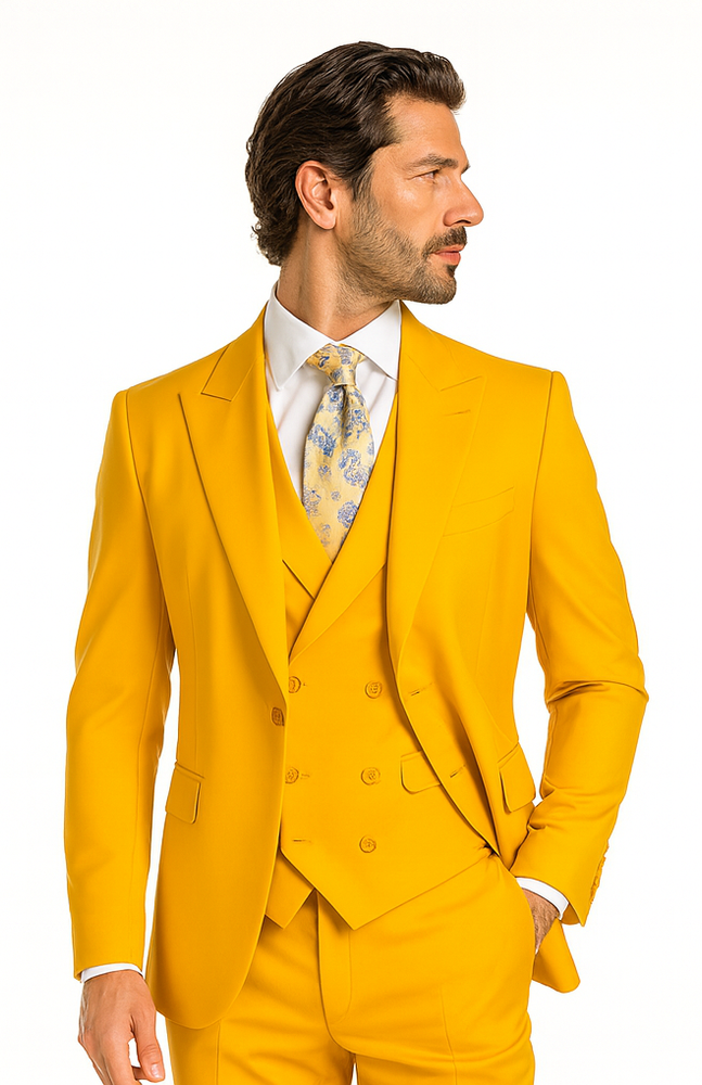Rossi Man ELI RM103 Bold Yellow 3-Piece Suit – Men’s Formalwear