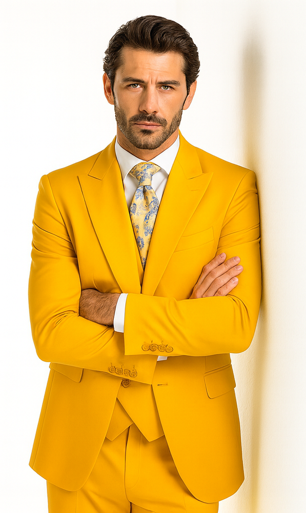 Rossi Man ELI RM103 Bold Yellow 3-Piece Suit – Men’s Formalwear