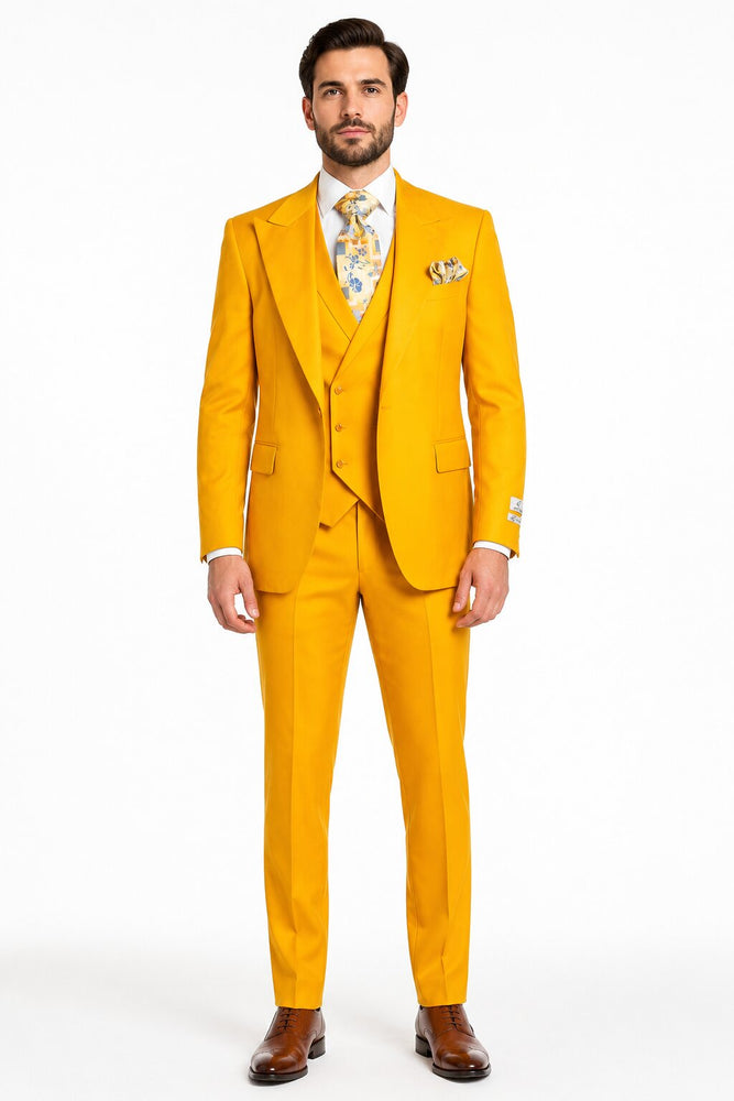 Rossi Man ELI RM103 – Modern Fit 3-Piece Men’s Suit in Bold Yellow