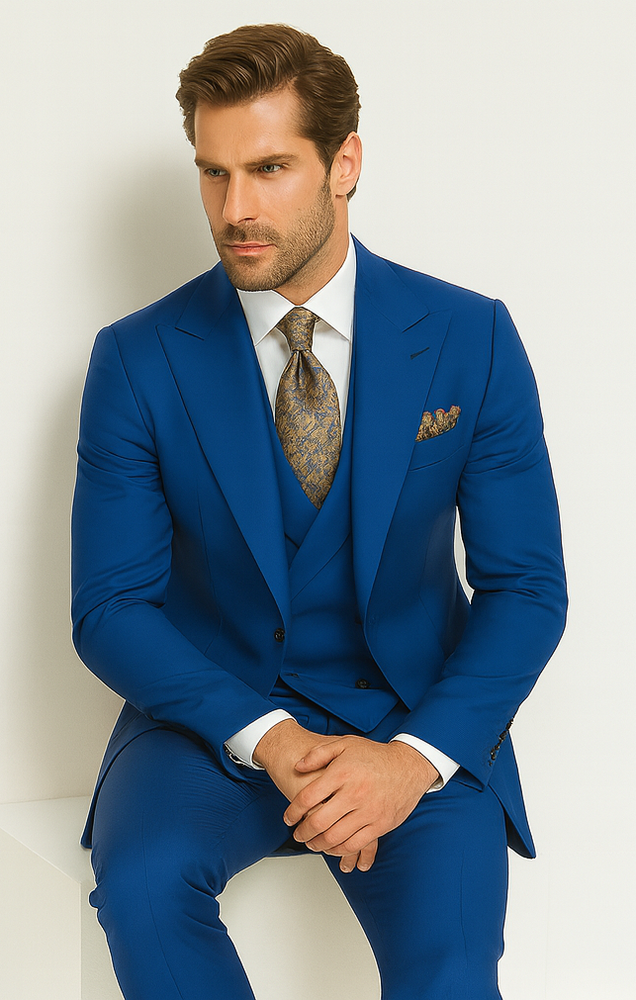 Rossi Man ELI RM110 Royal Blue 3-Piece Suit – Slim Fit Men’s Formalwear