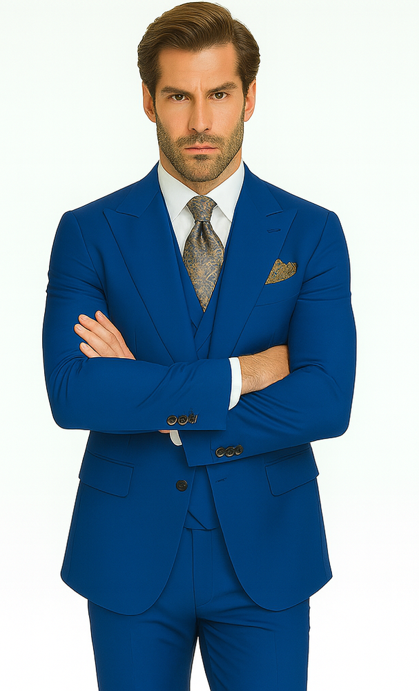 Rossi Man ELI RM110 Royal Blue 3-Piece Suit – Slim Fit Men’s Formalwear