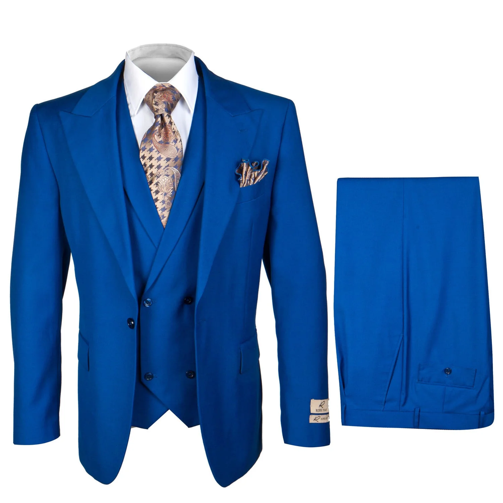 Rossi Man ELI RM110 Royal Blue 3-Piece Suit – Slim Fit Men’s Formalwear