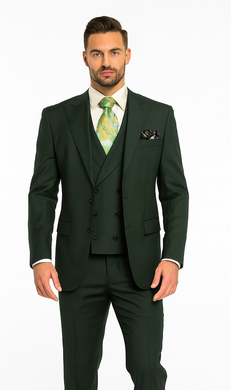 Rossi Man ELI RM117 Hunter Green 3-Piece Suit – Classic Men’s Formalwear