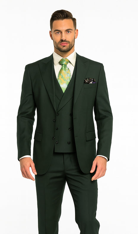Rossi Man ELI RM117 Hunter Green 3-Piece Suit – Classic Men’s Formalwear
