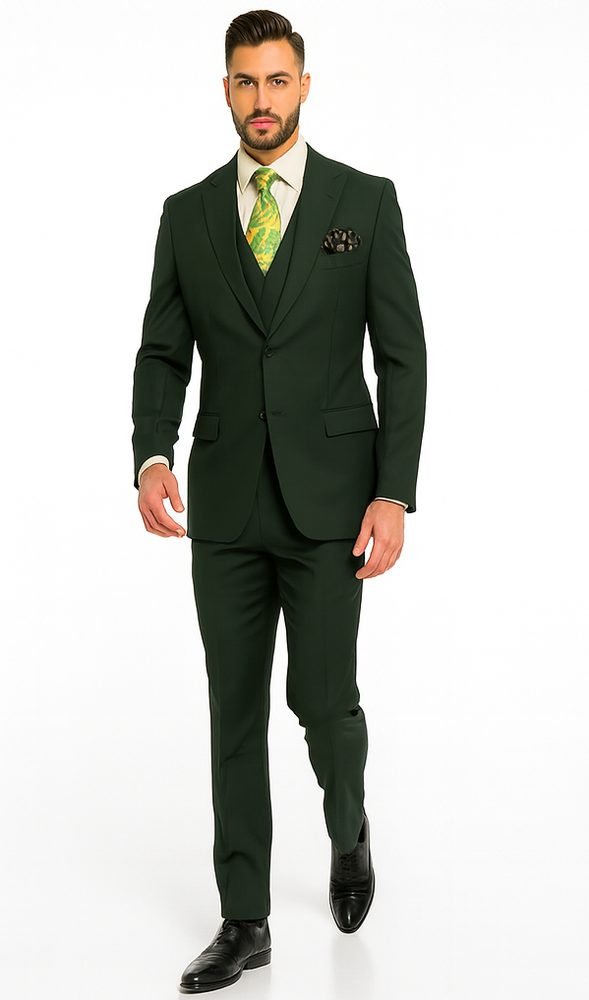 Rossi Man ELI RM117 Hunter Green 3-Piece Suit – Classic Men’s Formalwear