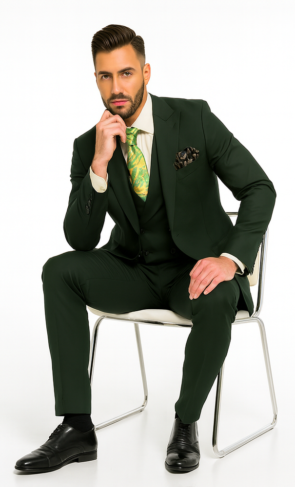 Rossi Man ELI RM117 Hunter Green 3-Piece Suit – Classic Men’s Formalwear
