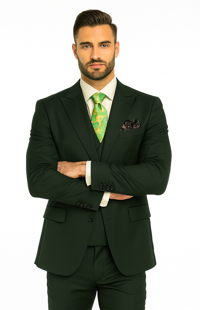 Rossi Man ELI RM117 Hunter Green 3-Piece Suit – Classic Men’s Formalwear