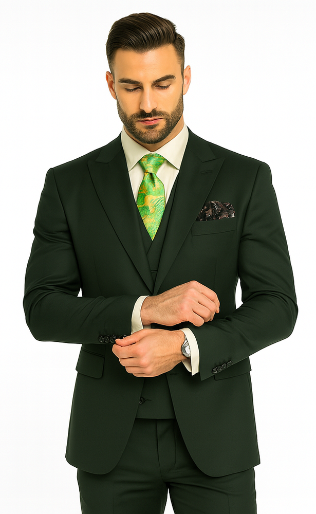 Rossi Man ELI RM117 Hunter Green 3-Piece Suit – Classic Men’s Formalwear