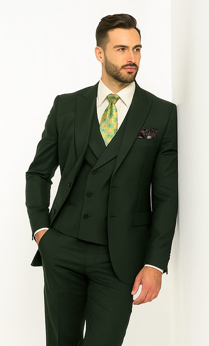 Rossi Man ELI RM117 Hunter Green 3-Piece Suit – Classic Men’s Formalwear