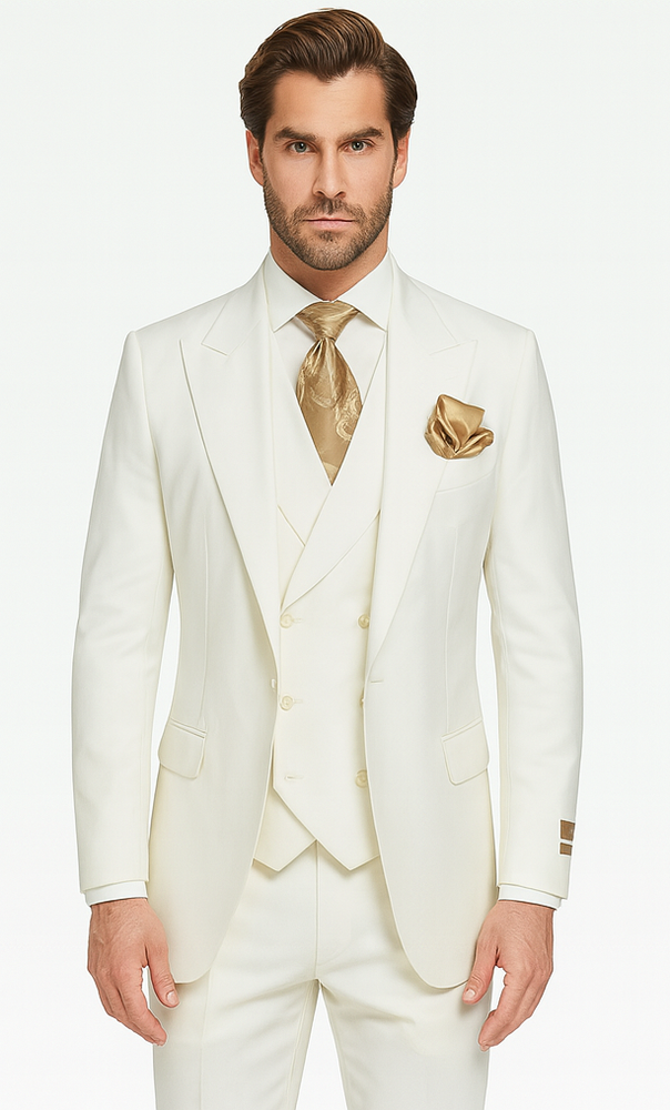 Rossi Man ELI RM202 Winter White 3-Piece Suit – Tailored Men’s Formalwear Set