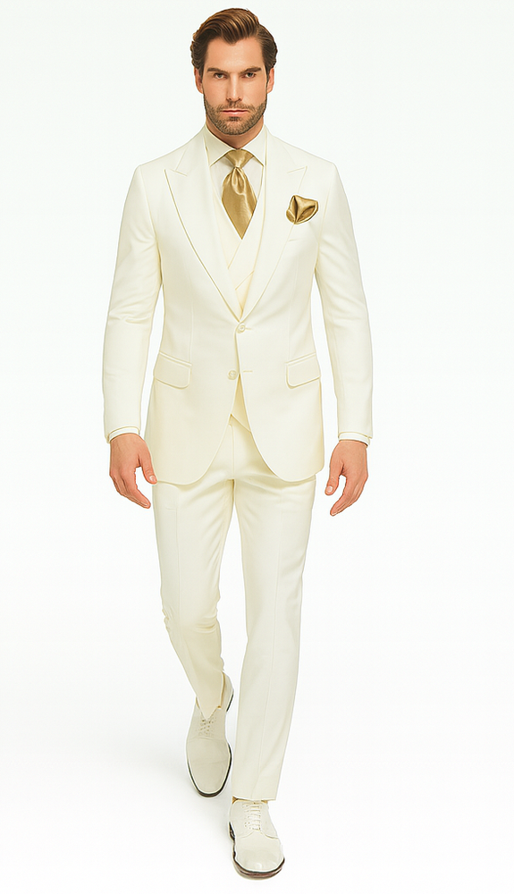 Rossi Man ELI RM202 Winter White 3-Piece Suit – Tailored Men’s Formalwear Set