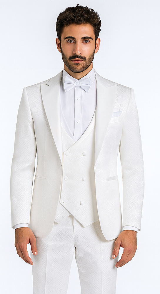 Rossi Man FORD RM1911 Men’s Slim Fit 3-Piece White Suit – Modern Formalwear for Special Occasions