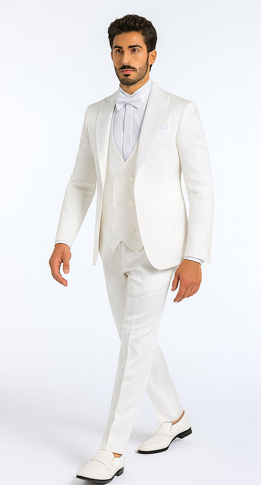 Rossi Man FORD RM1911 Men’s Slim Fit 3-Piece White Suit – Modern Formalwear for Special Occasions