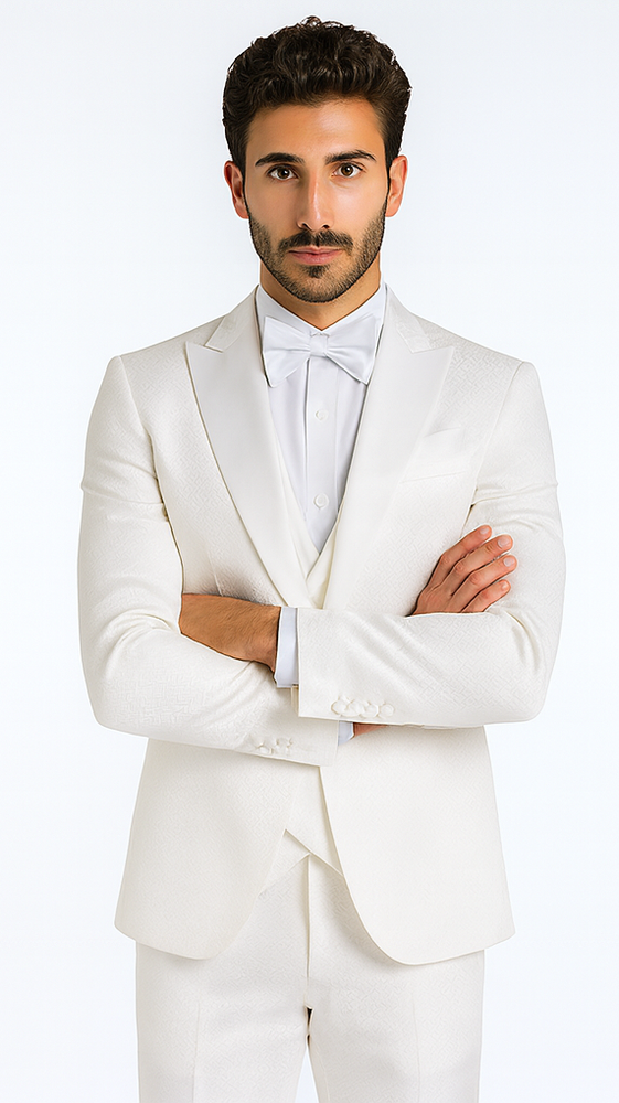 Rossi Man FORD RM1911 Men’s Slim Fit 3-Piece White Suit – Modern Formalwear for Special Occasions