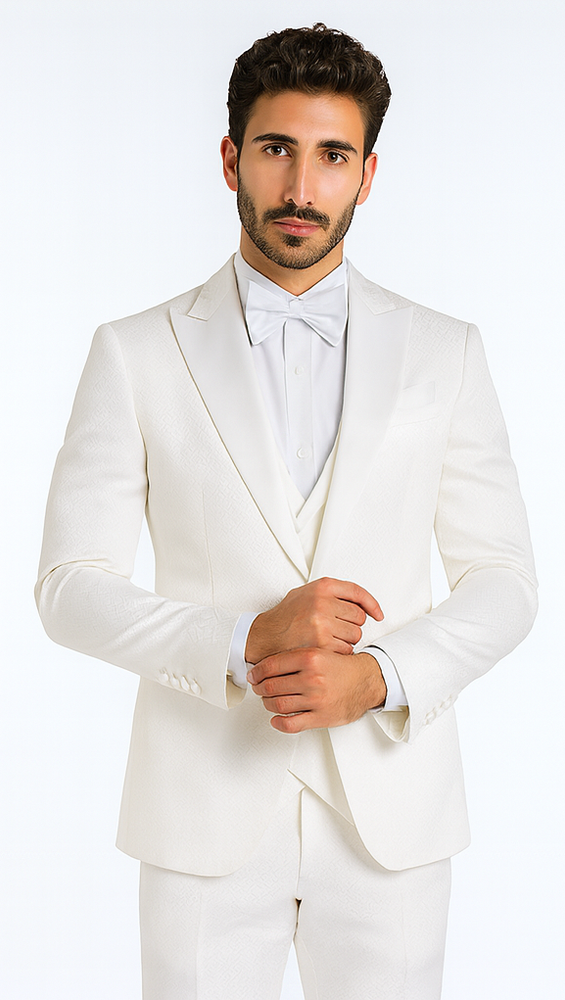 Rossi Man FORD RM1911 Men’s Slim Fit 3-Piece White Suit – Modern Formalwear for Special Occasions