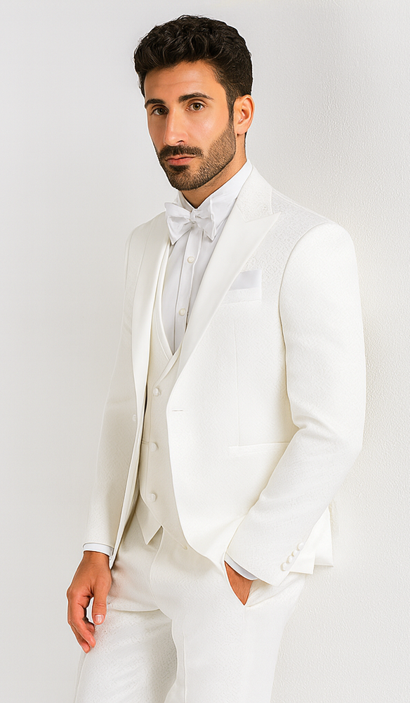 Rossi Man FORD RM1911 Men’s Slim Fit 3-Piece White Suit – Modern Formalwear for Special Occasions