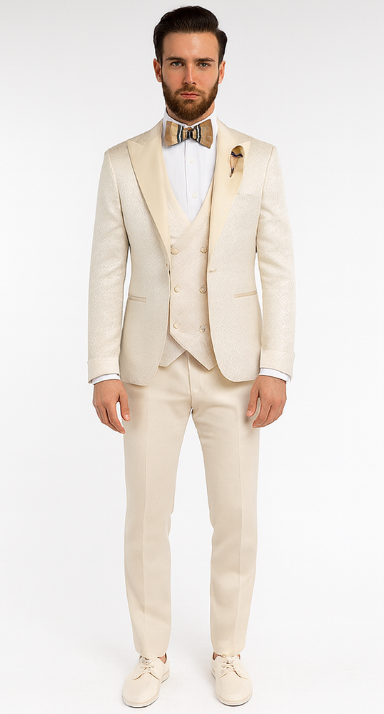 Rossi Man FORD RM1913 Slim Fit 3-Piece Off-White Suit for Men – Classic Formalwear