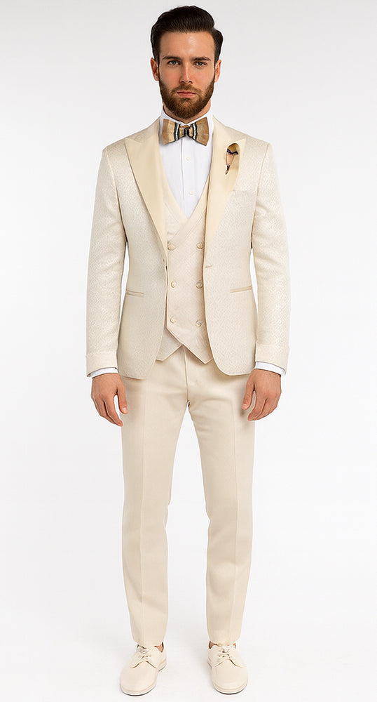Rossi Man FORD RM1913 Slim Fit 3-Piece Off-White Suit for Men – Classic Formalwear