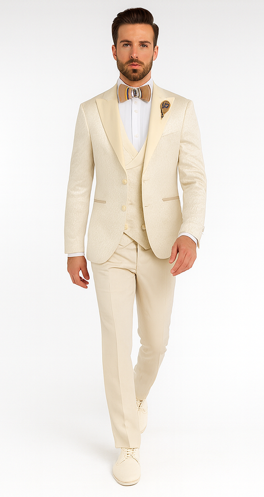 Rossi Man FORD RM1913 Slim Fit 3-Piece Off-White Suit for Men – Classic Formalwear
