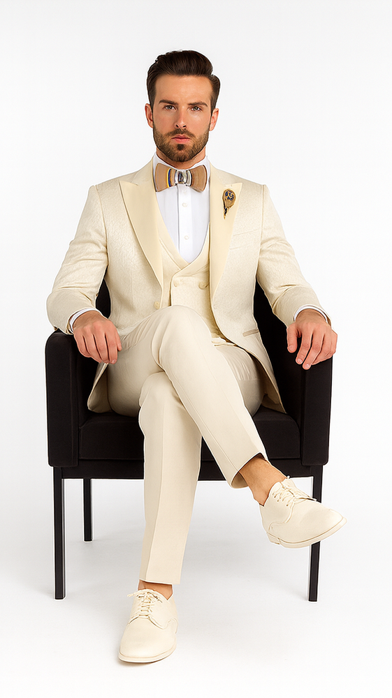 Rossi Man FORD RM1913 Slim Fit 3-Piece Off-White Suit for Men – Classic Formalwear