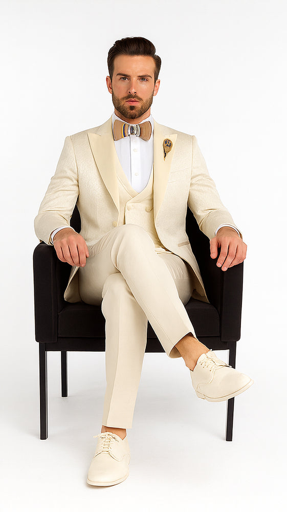 Rossi Man FORD RM1913 Slim Fit 3-Piece Off-White Suit for Men – Classic Formalwear