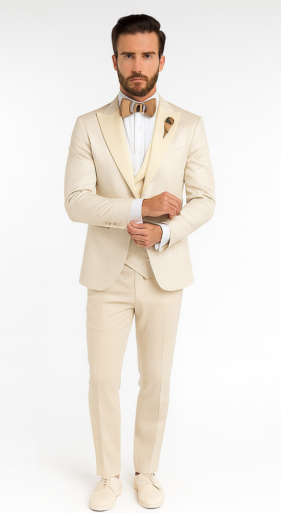 Rossi Man FORD RM1913 Slim Fit 3-Piece Off-White Suit for Men – Classic Formalwear