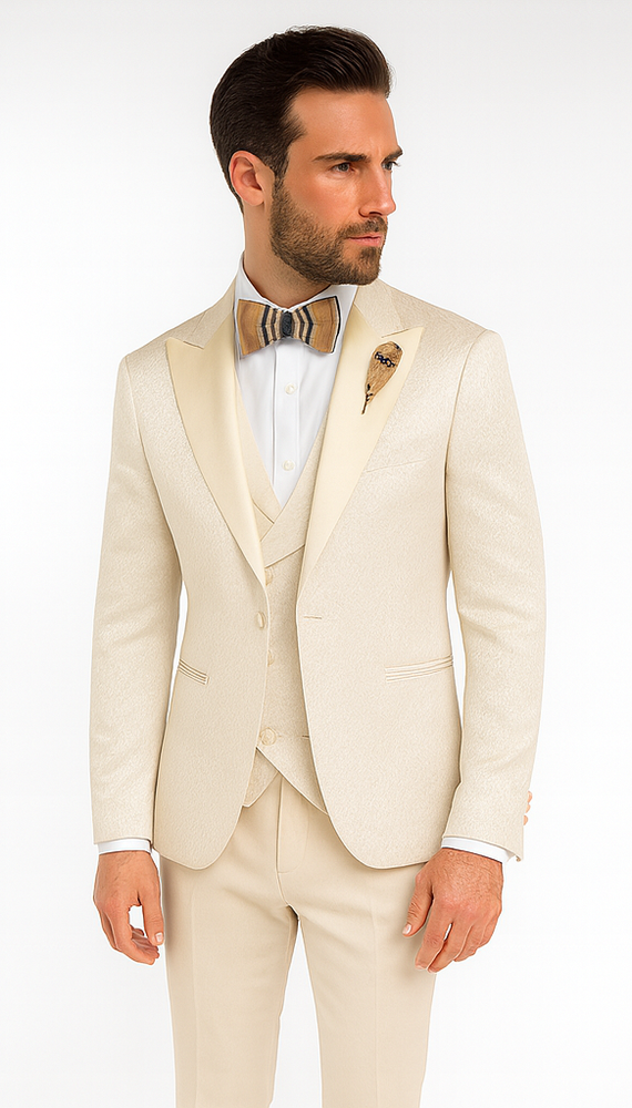 Rossi Man FORD RM1913 Slim Fit 3-Piece Off-White Suit for Men – Classic Formalwear