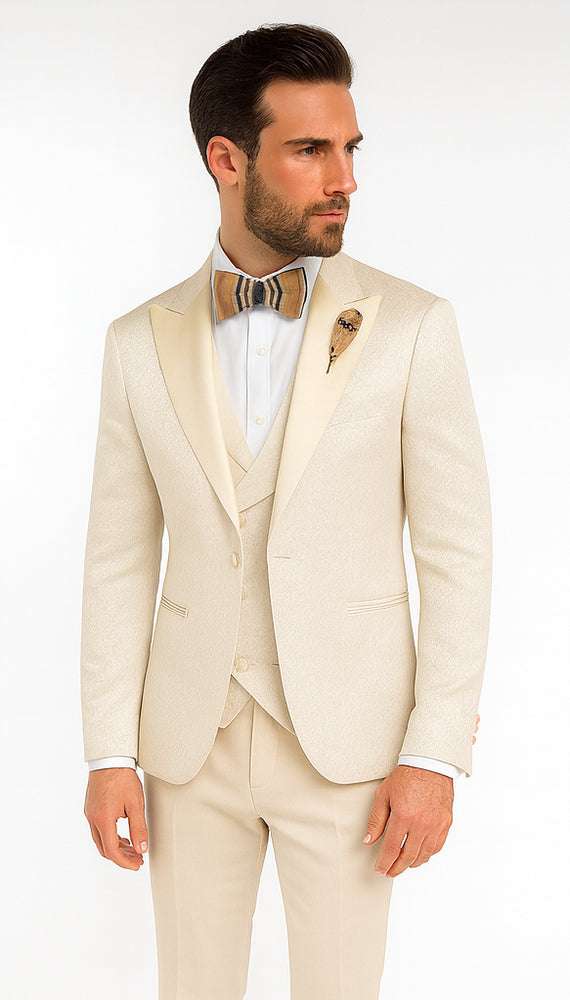 Rossi Man FORD RM1913 Slim Fit 3-Piece Off-White Suit for Men – Classic Formalwear